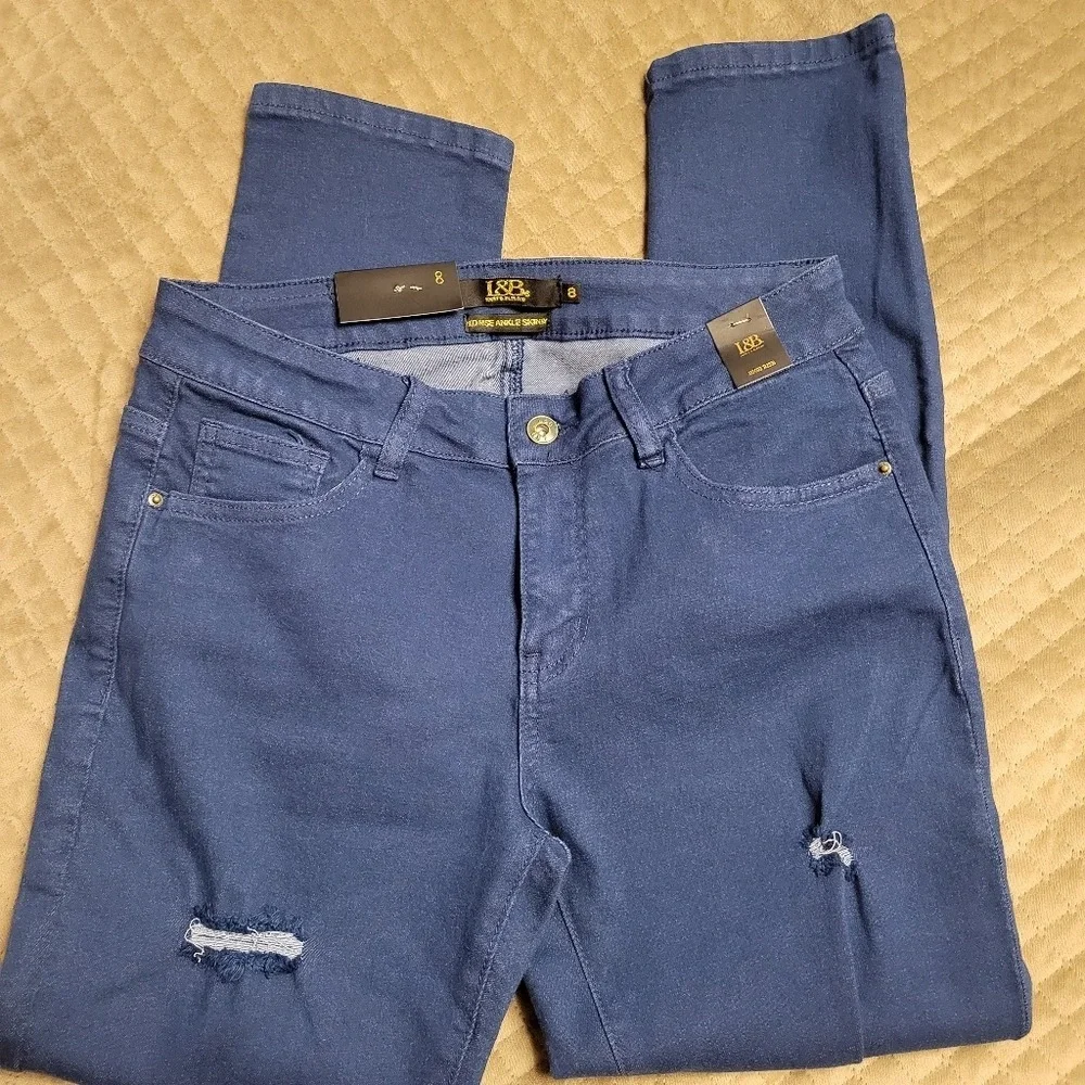 L&B Lucky and Blessed Denim Ripped‎ High Rise Ankle Skinny Size 8 NEW royal blue